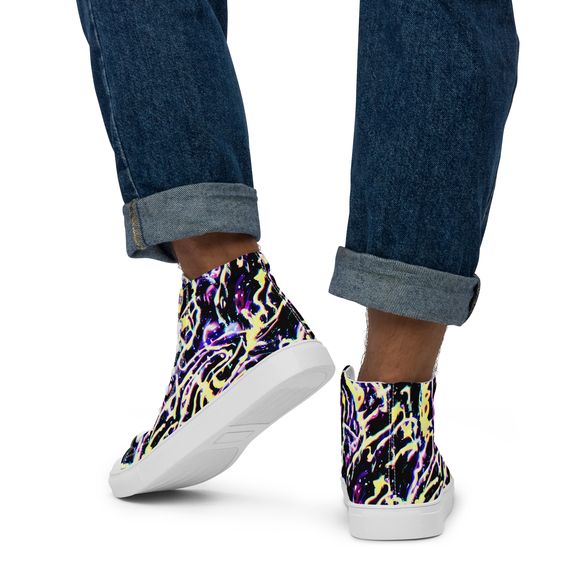 Plasma Vine on Men's High Top Canvas Shoes — Back
