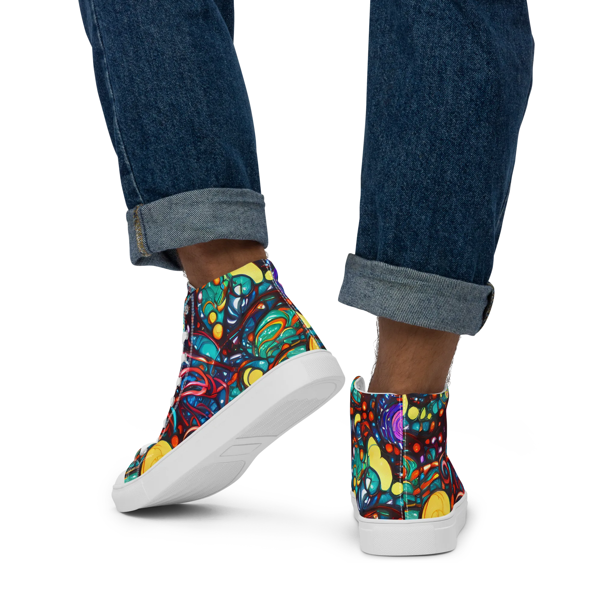 Ember Lagoon on Men's High Top Canvas Shoes — Back