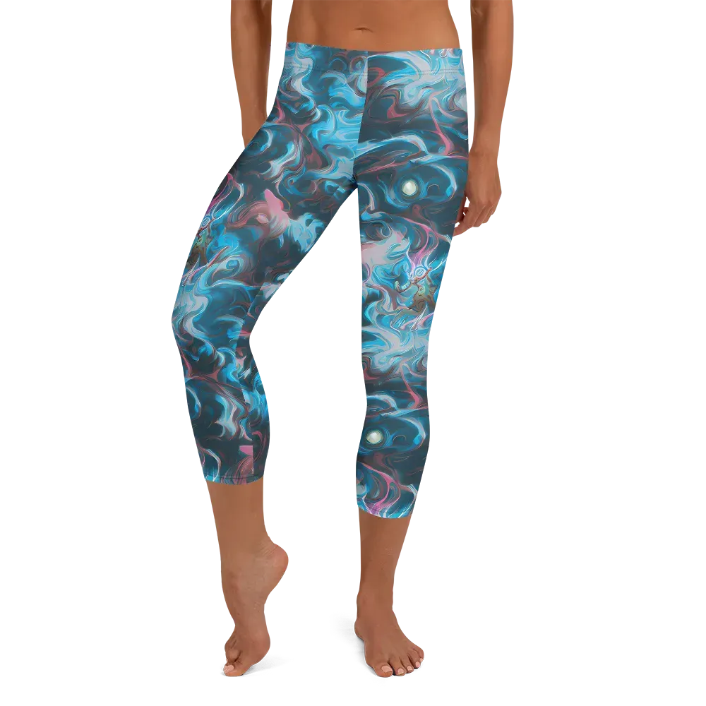 Blue Opal Storm on Capri Leggings — Front