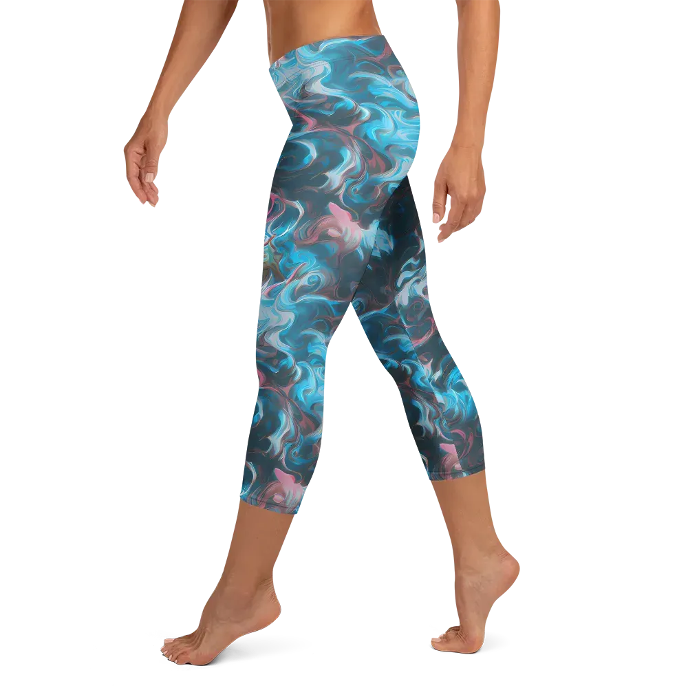 Blue Opal Storm on Capri Leggings — Left