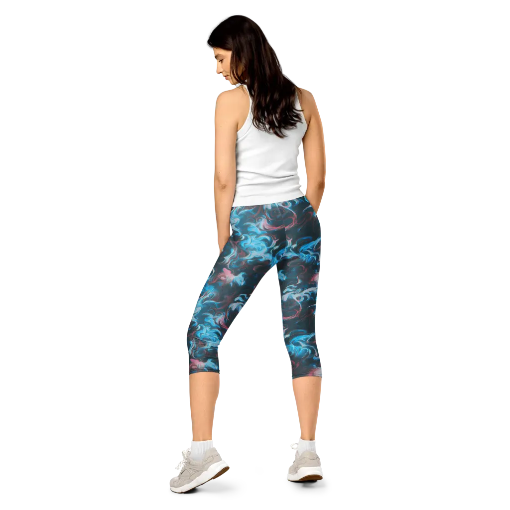 Blue Opal Storm on Capri Leggings — Back