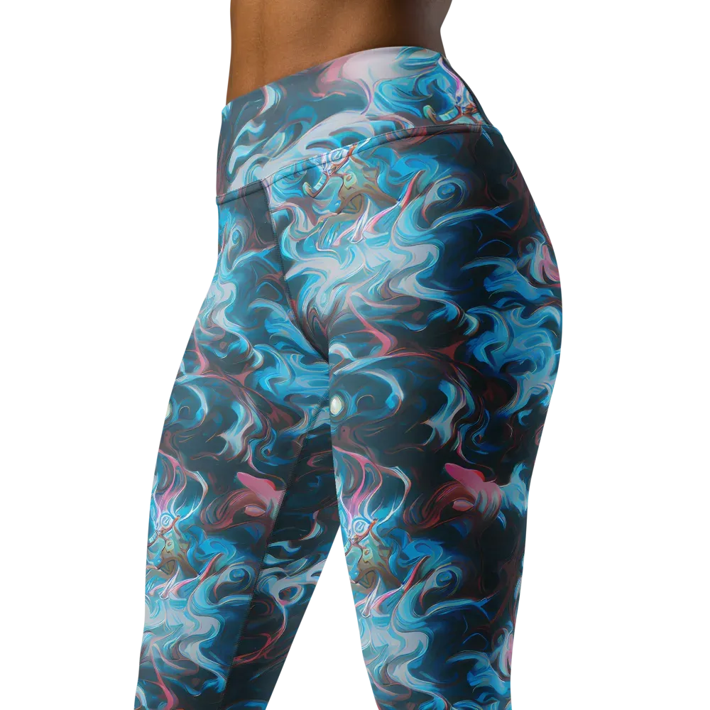 Blue Opal Storm on Yoga Leggings — Left Front