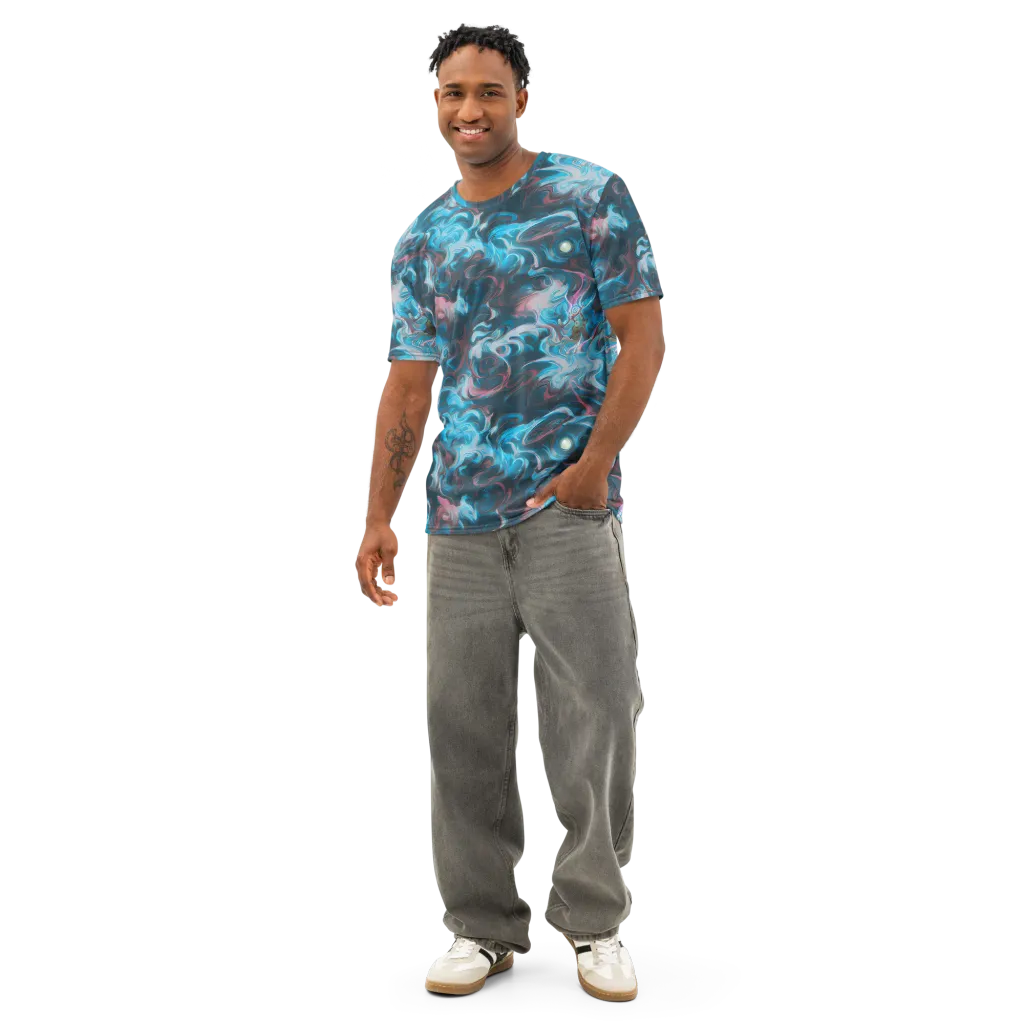 Blue Opal Storm on Men's Cotton Crew Neck T-Shirt — Front