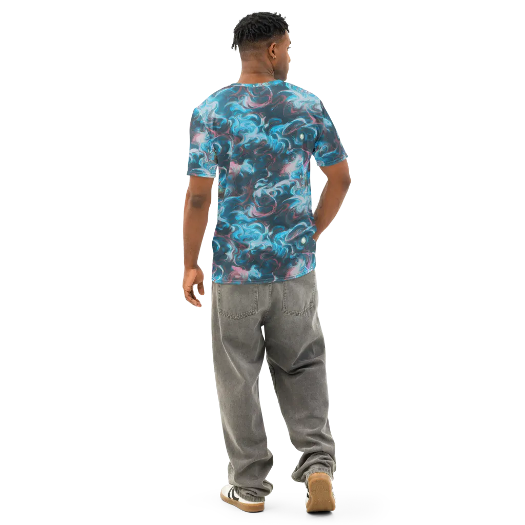 Blue Opal Storm on Men's Cotton Crew Neck T-Shirt — Back