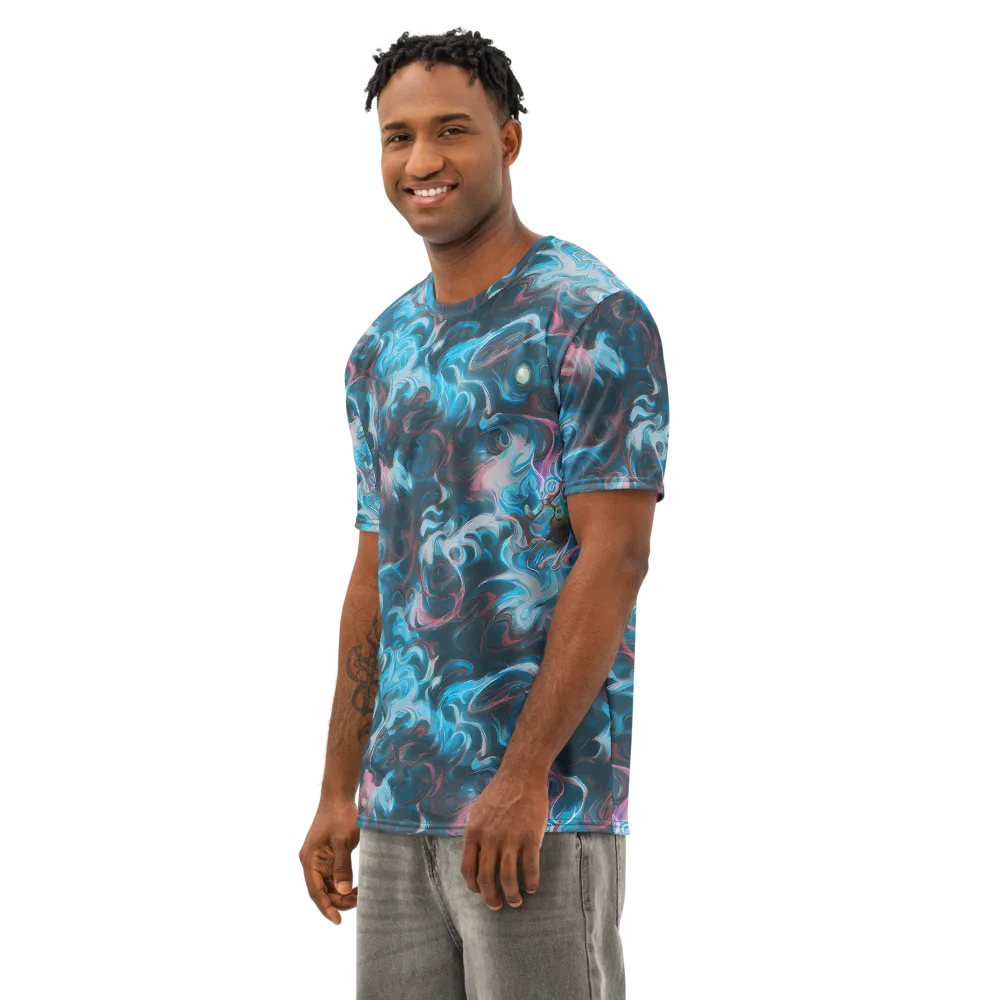 Blue Opal Storm on Men's Cotton Crew Neck T-Shirt — Left Front