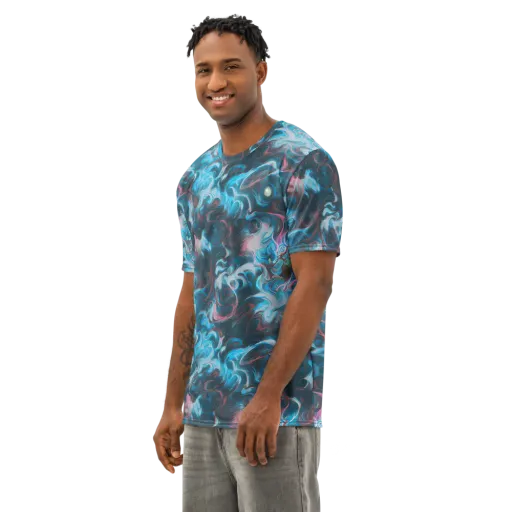 Blue Opal Storm on a Men's Cotton Crew Neck T-Shirt