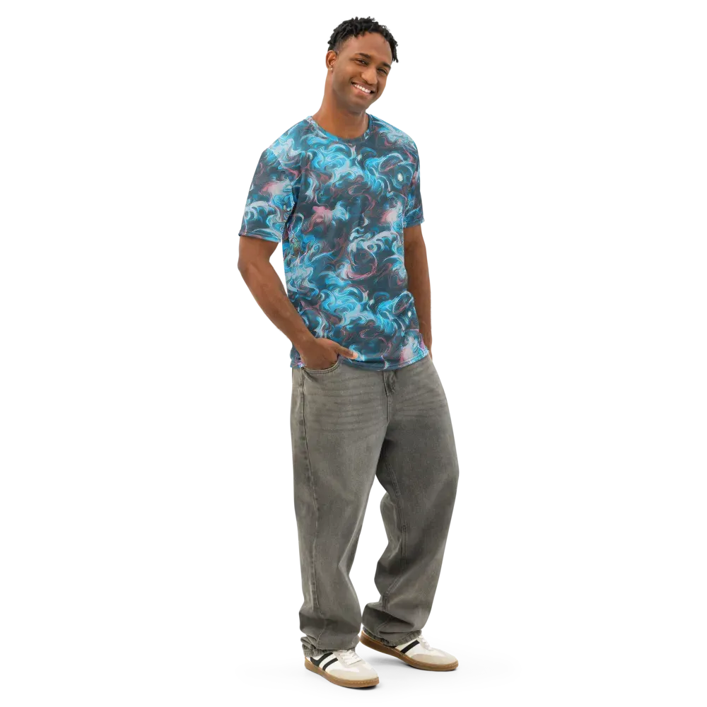 Blue Opal Storm on Men's Cotton Crew Neck T-Shirt — Right Front