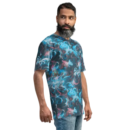 Blue Opal Storm on a Men's Crew Neck T-Shirt