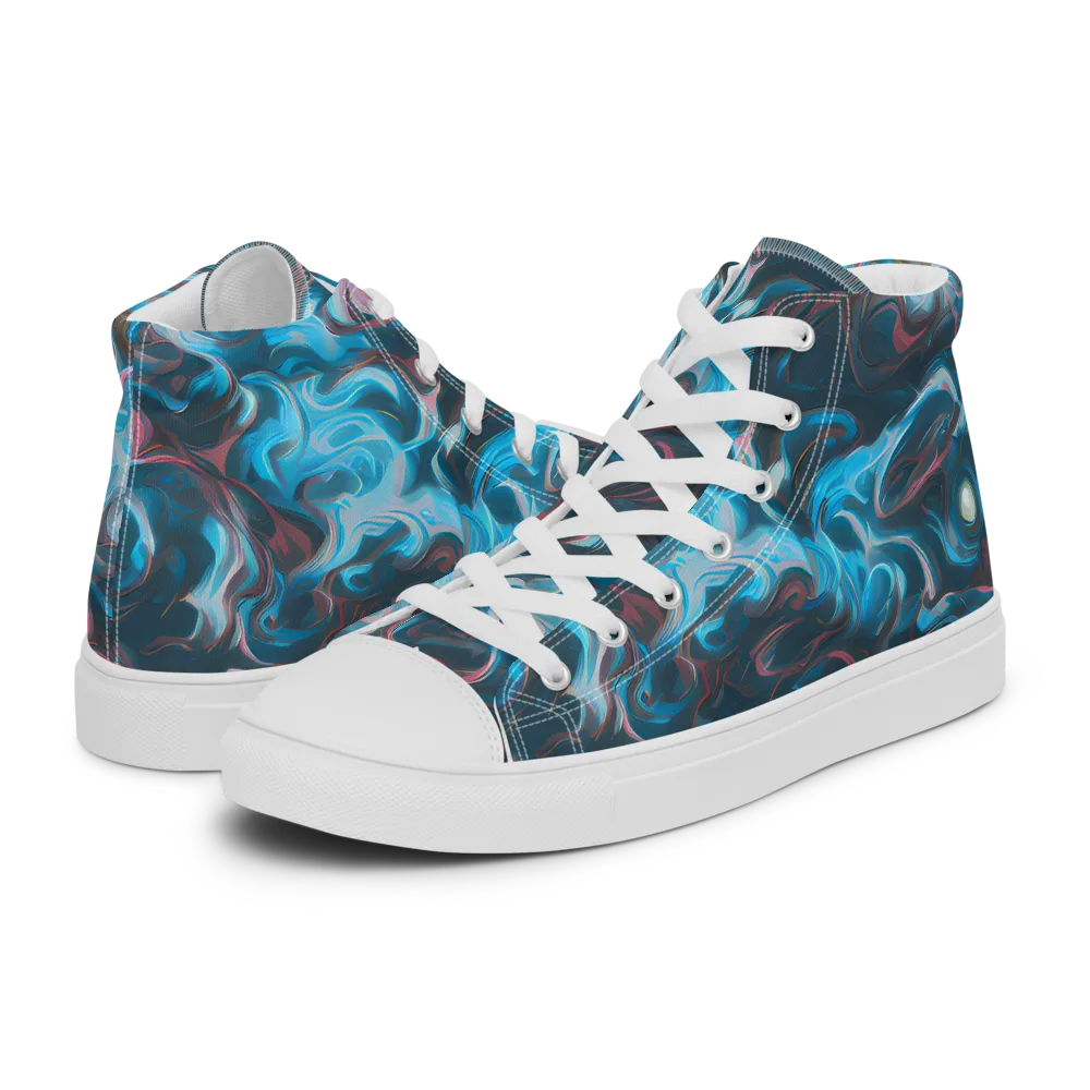 Blue Opal Storm on Men's High Top Canvas Shoes — Left