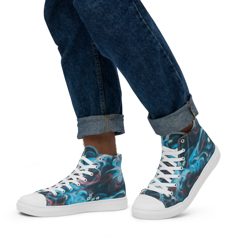 Blue Opal Storm on Men's High Top Canvas Shoes — Left