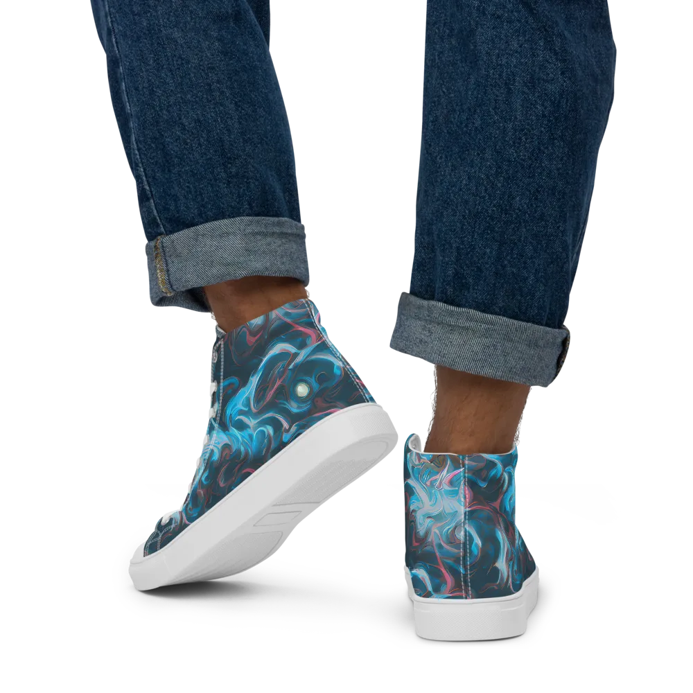 Blue Opal Storm on Men's High Top Canvas Shoes — Back