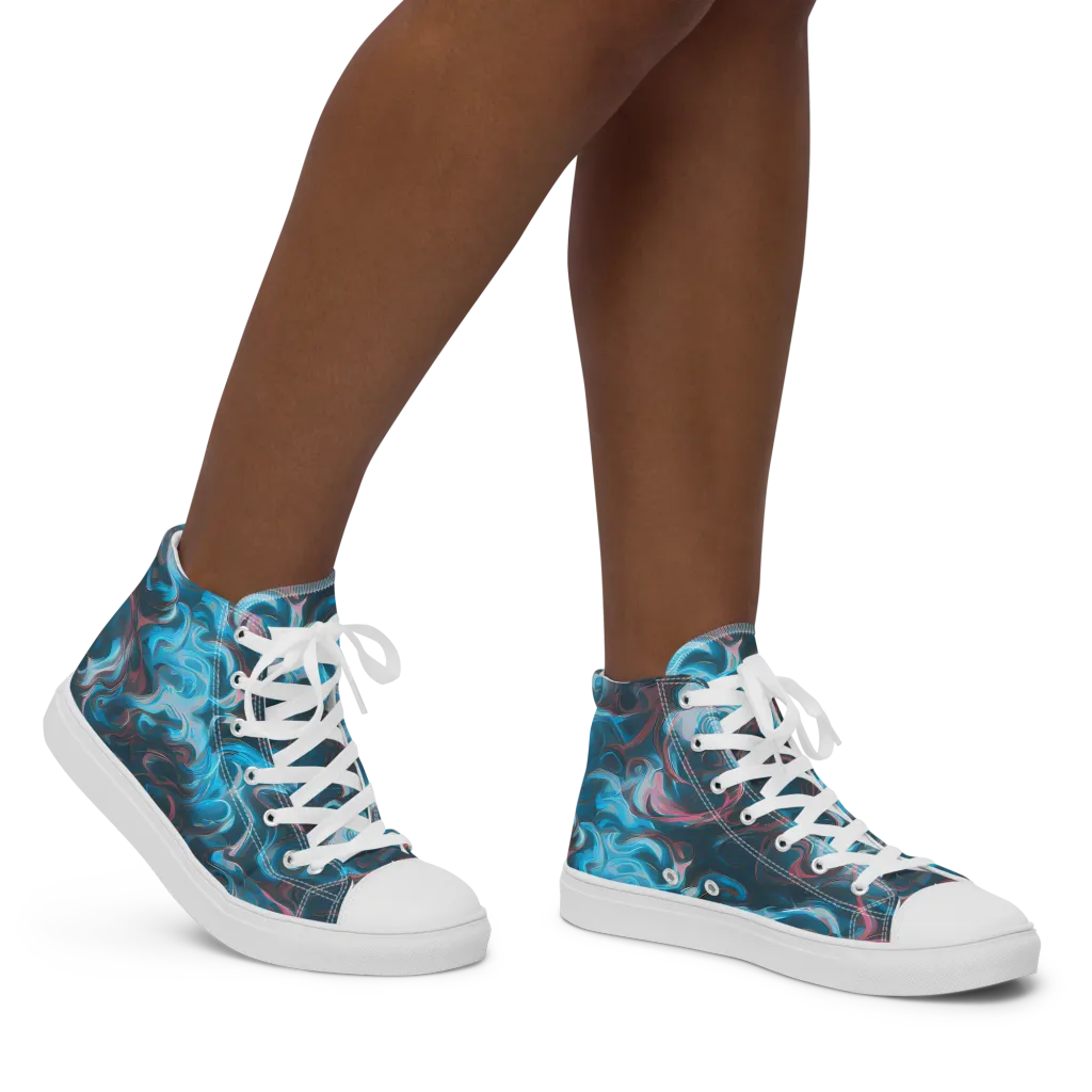 Blue Opal Storm on Women's High Top Canvas Shoes — Right