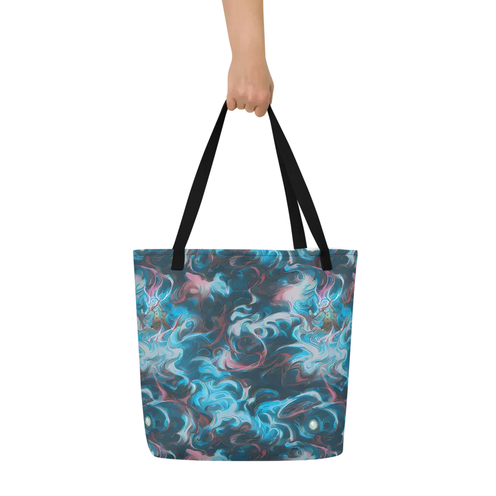 Blue Opal Storm on Large Tote Bag W/ Pocket — Front