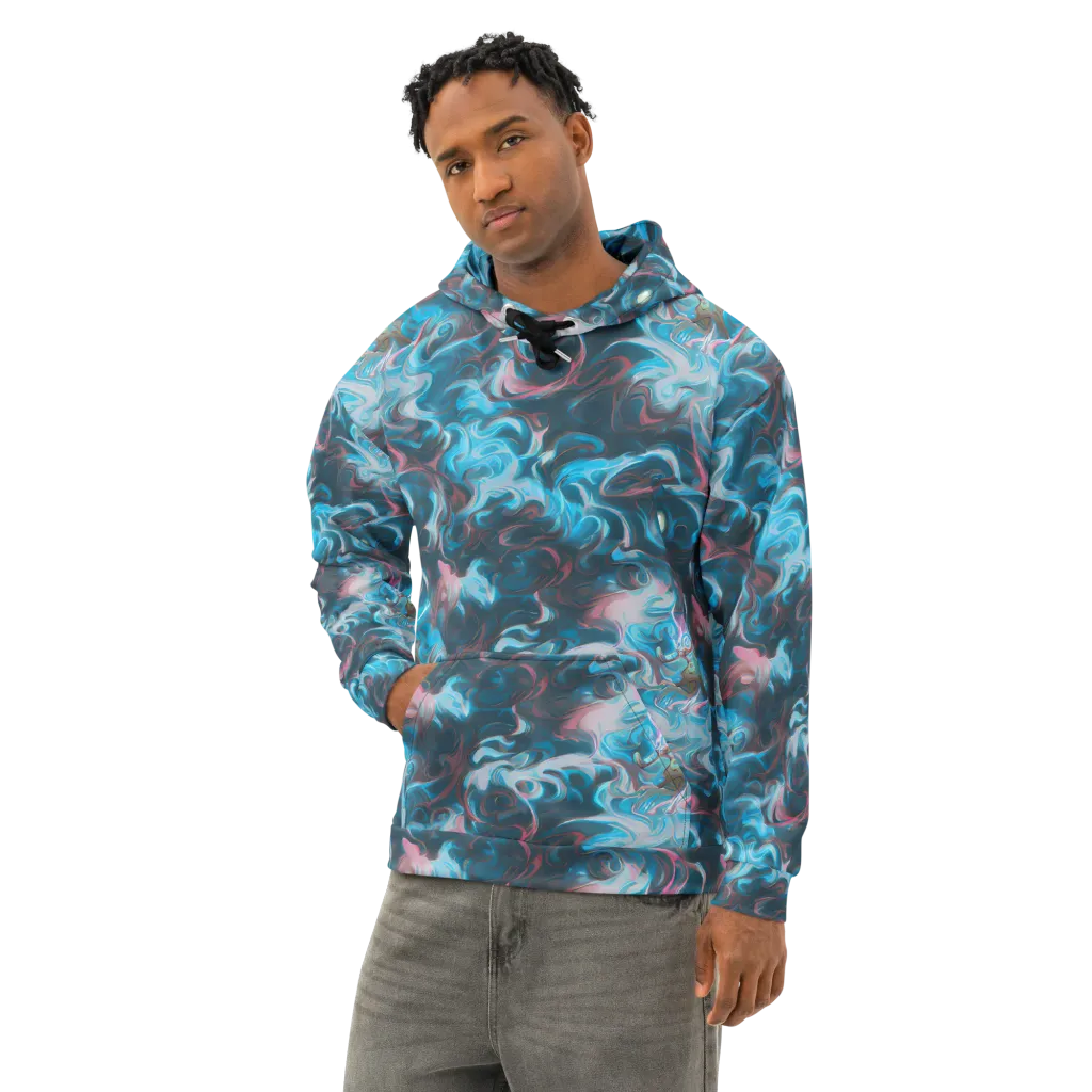 Blue Opal Storm on Cotton Hoodie — Left Front