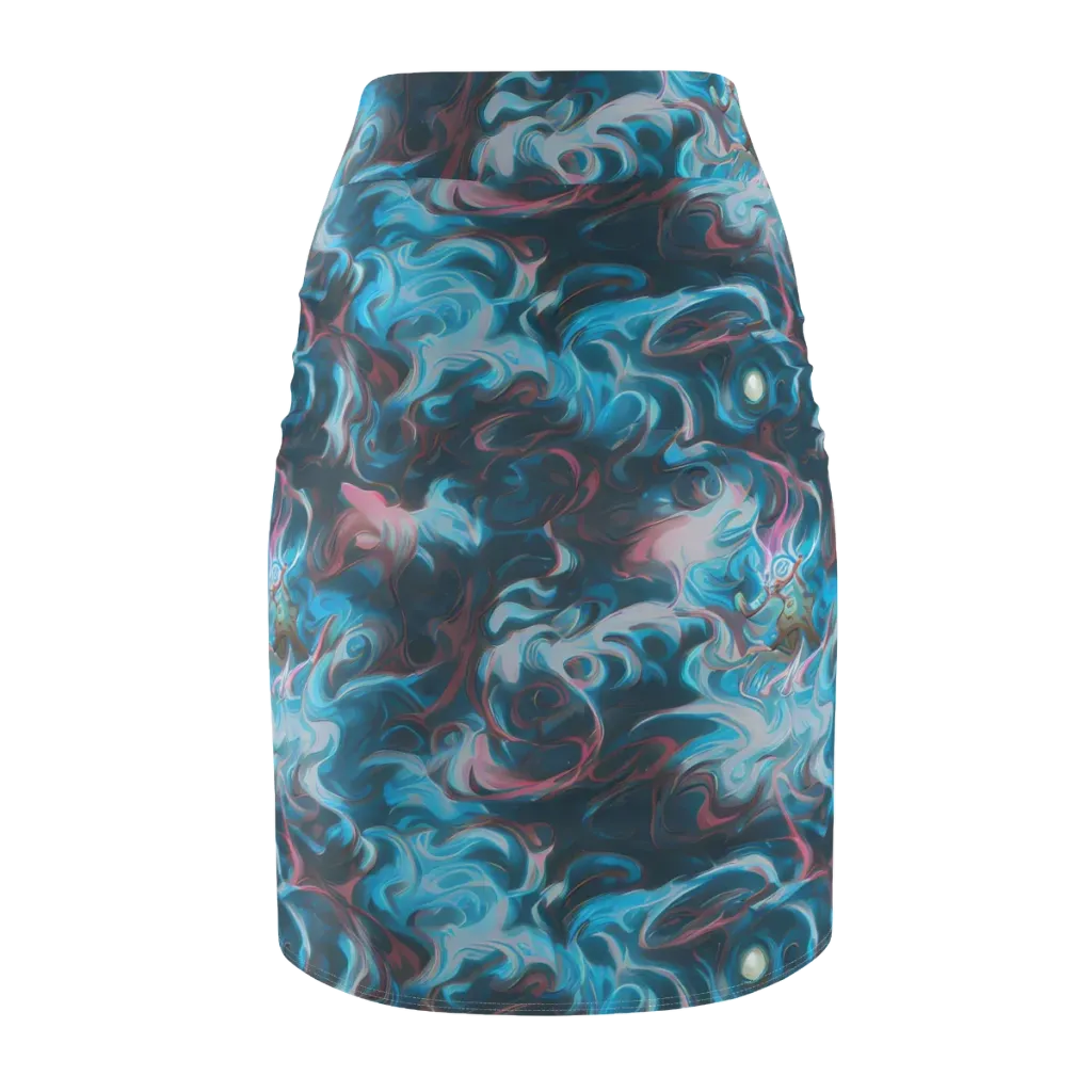 Blue Opal Storm on Pencil Skirt — Back