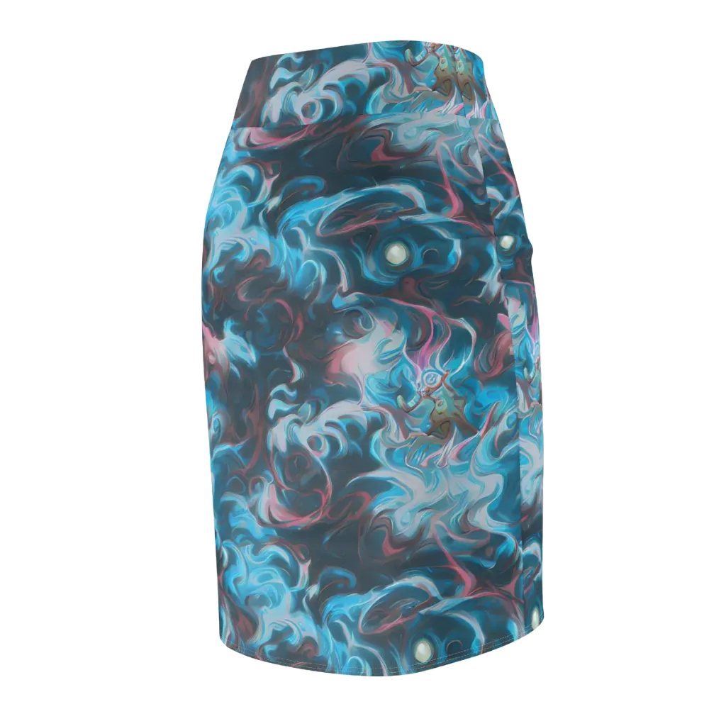 Blue Opal Storm on Pencil Skirt — Back Side