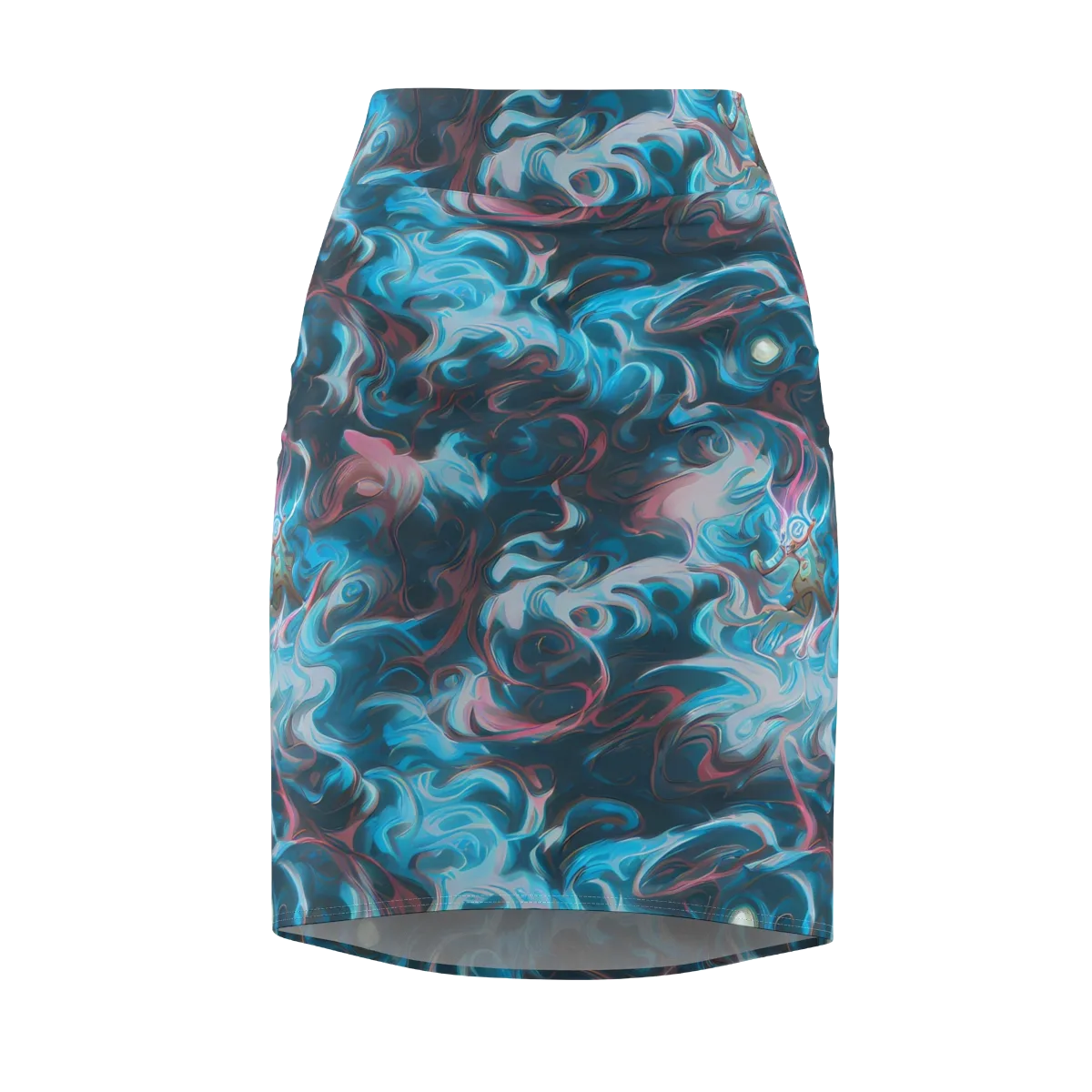 Blue Opal Storm on Pencil Skirt — Front