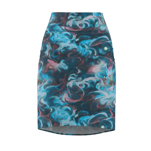 Blue Opal Storm on a Pencil Skirt