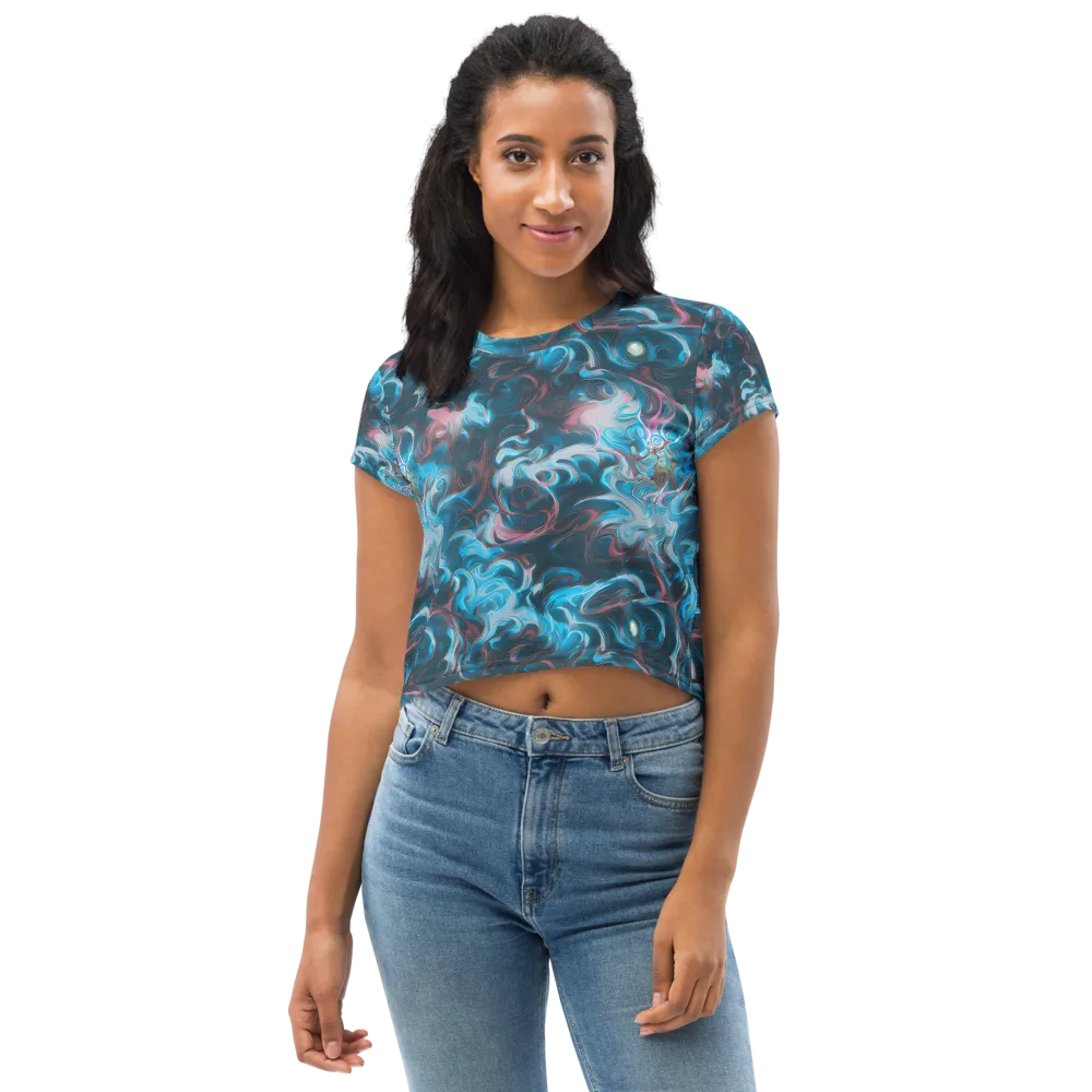 Blue Opal Storm on Crop Tee — Front