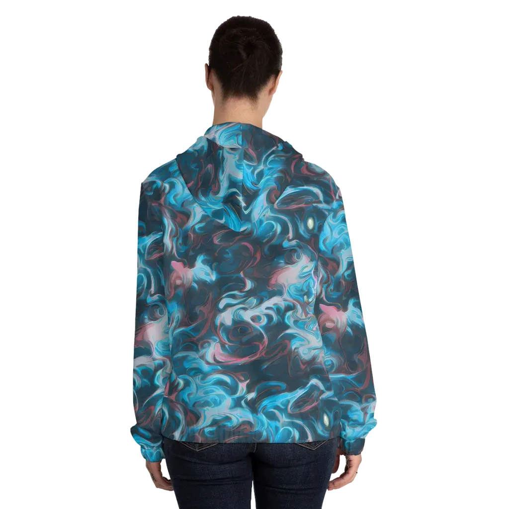 Blue Opal Storm on Women's Full-Zip Hoodie — Back On Person