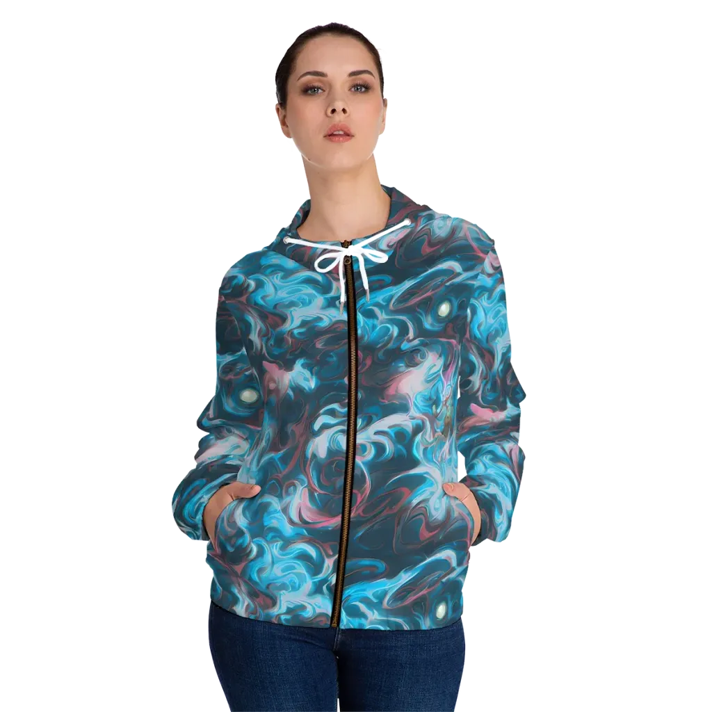 Blue Opal Storm on Women's Full-Zip Hoodie — Front On Person