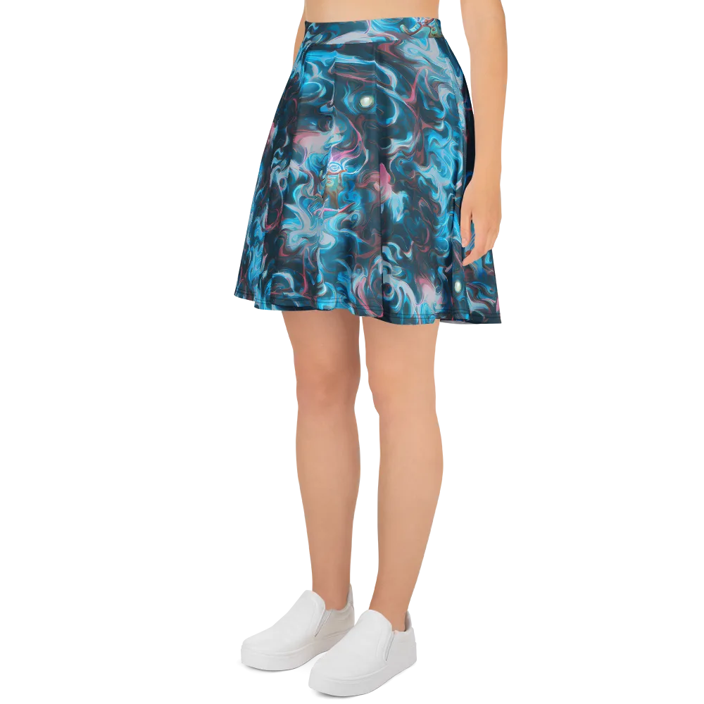 Blue Opal Storm on Skater Skirt — Left