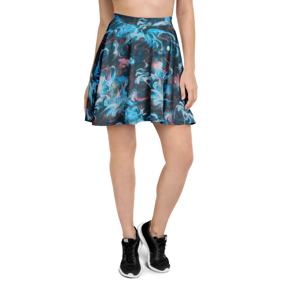 Blue Opal Storm on Skater Skirt — Front
