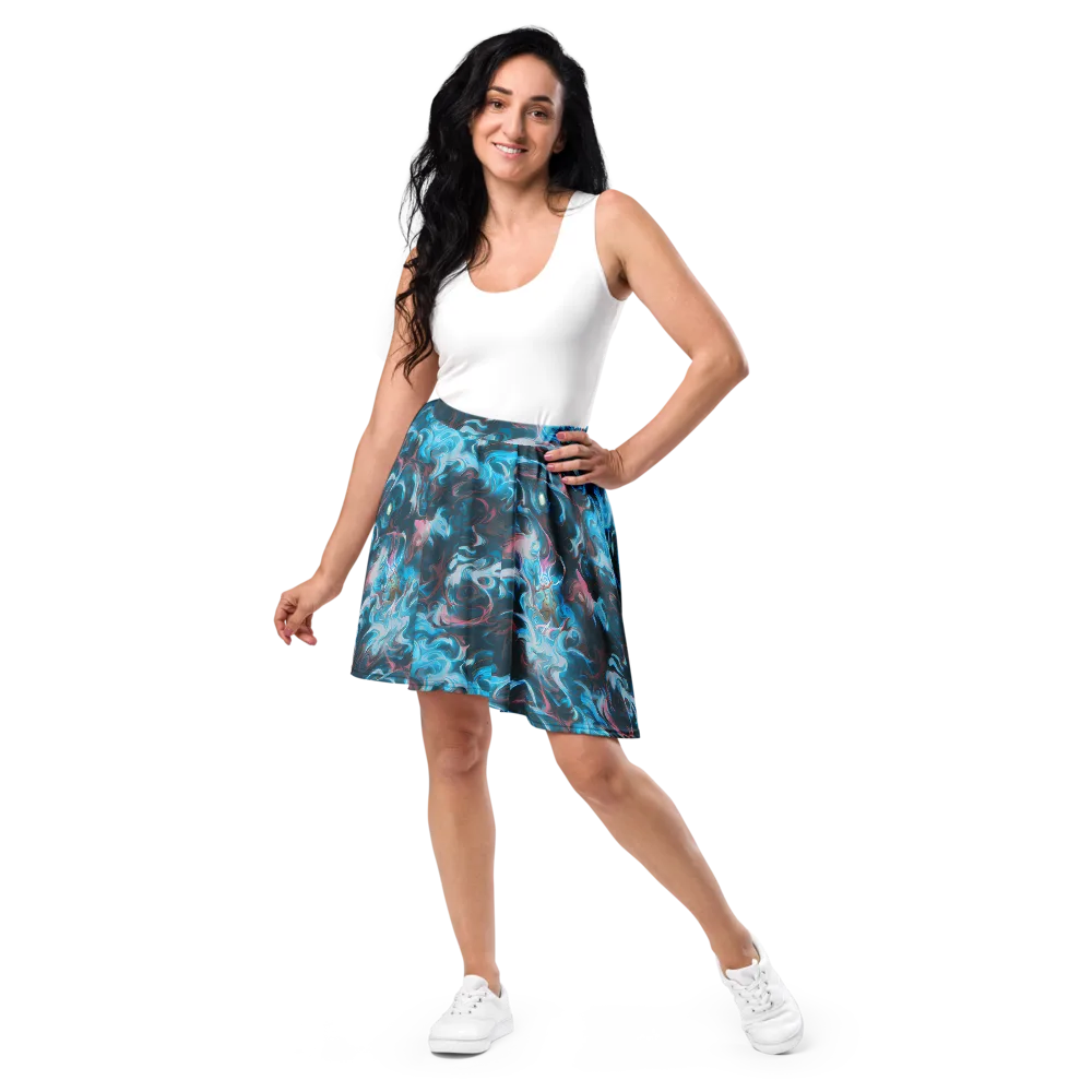Blue Opal Storm on Skater Skirt — Front