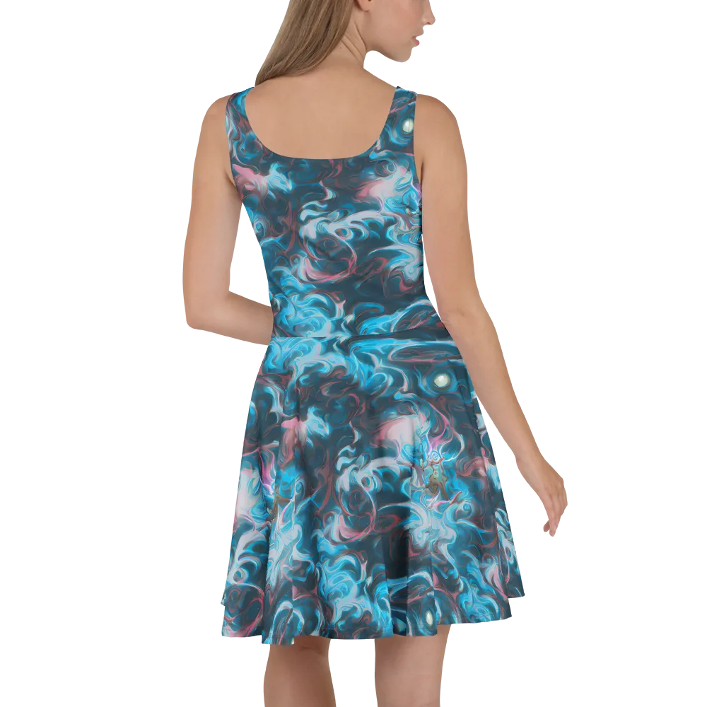 Blue Opal Storm on Skater Dress — Back