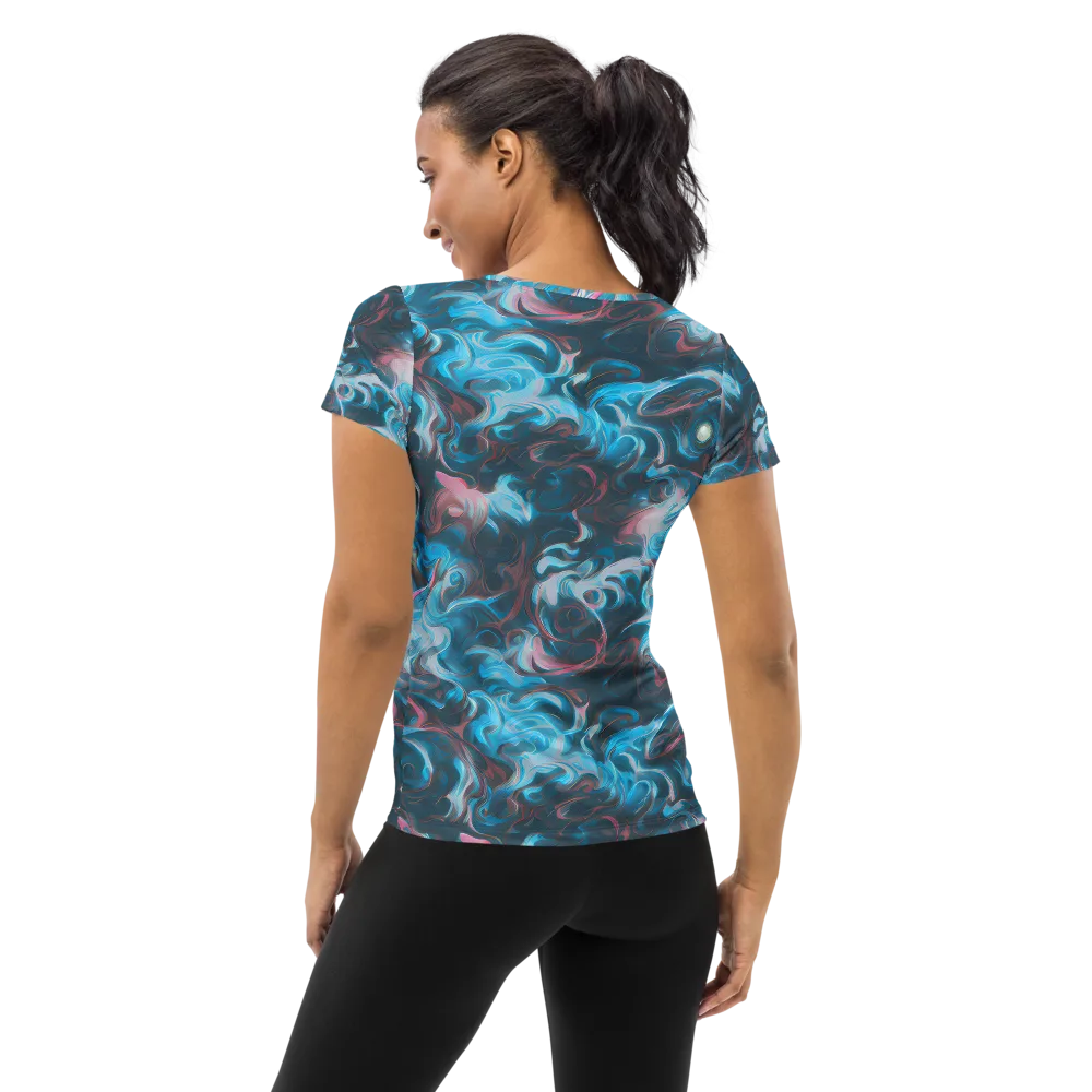 Blue Opal Storm on Women's Athletic T-Shirt — Back