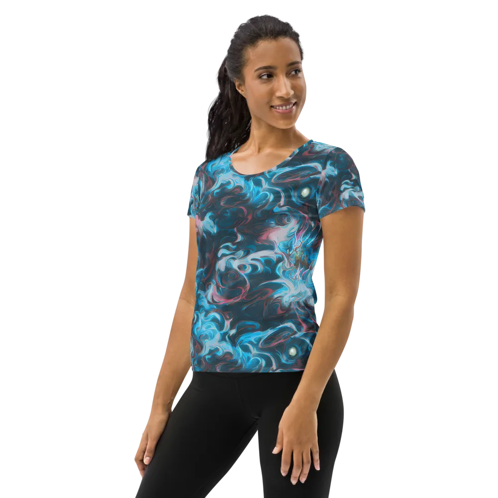 Blue Opal Storm on Women's Athletic T-Shirt — Left