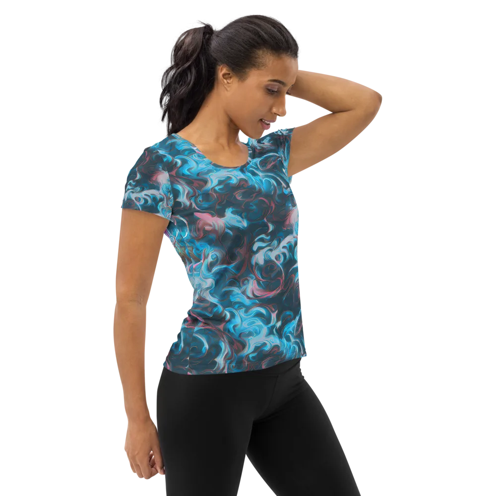 Blue Opal Storm on Women's Athletic T-Shirt — Right