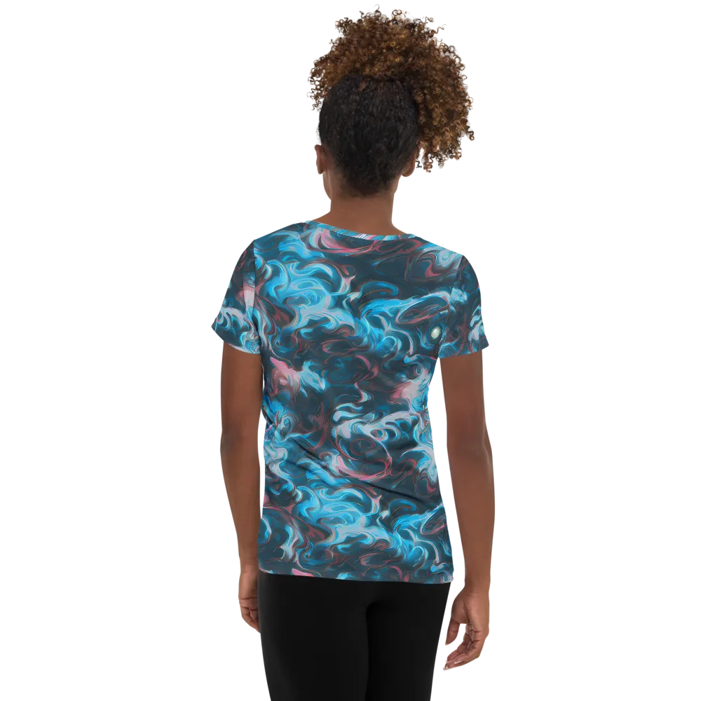 Blue Opal Storm on Women's Athletic T-Shirt — Back