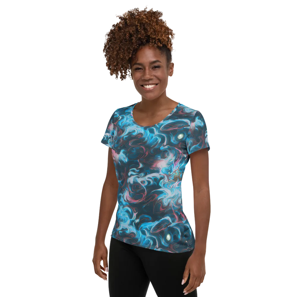 Blue Opal Storm on Women's Athletic T-Shirt — Left