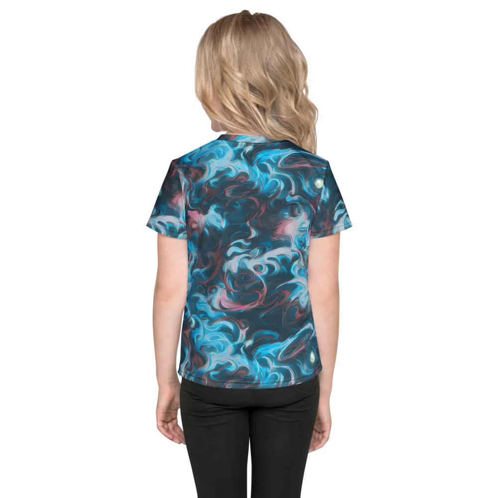 Blue Opal Storm on Kids Crew Neck T-Shirt — Back