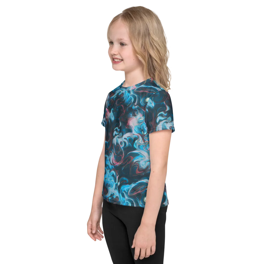 Blue Opal Storm on Kids Crew Neck T-Shirt — Left