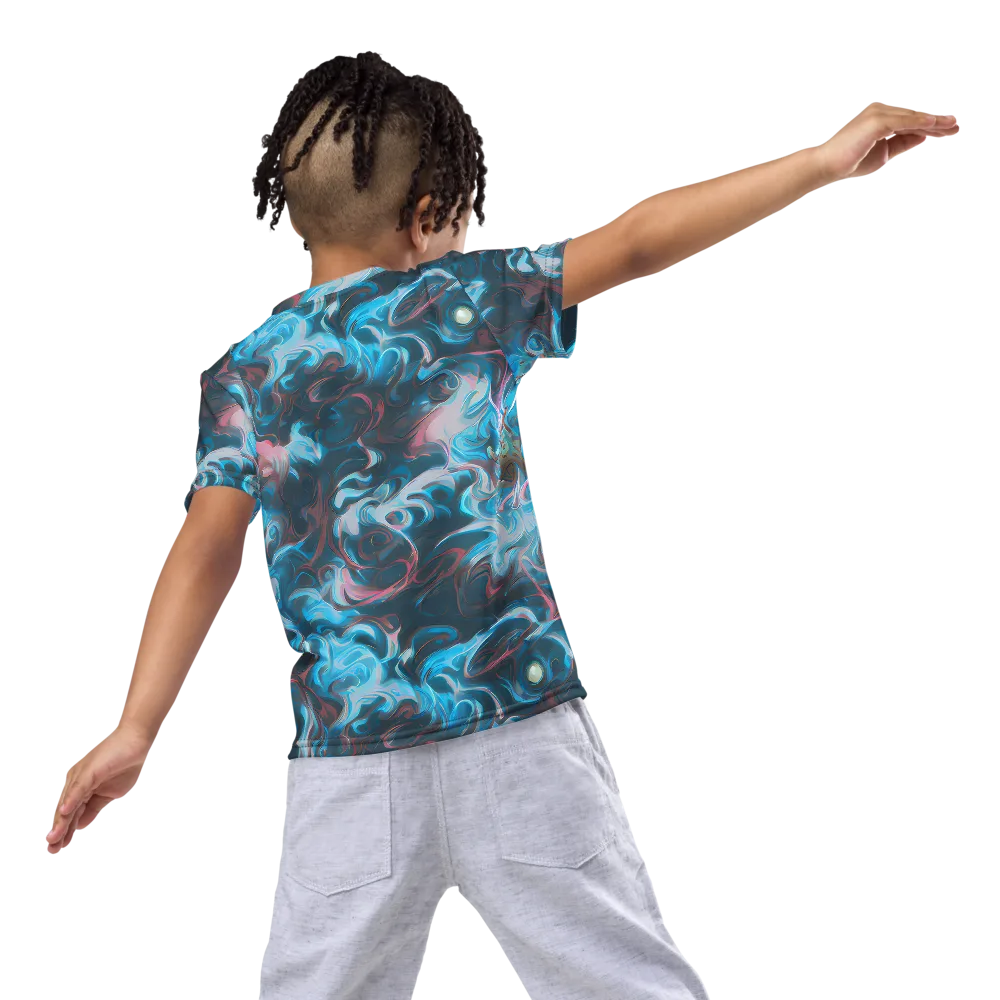 Blue Opal Storm on Kids Crew Neck T-Shirt — Back