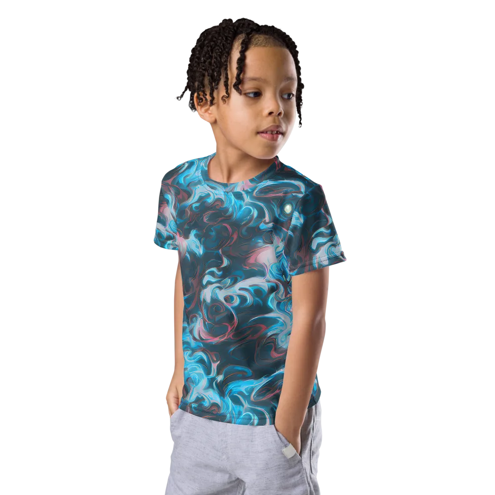 Blue Opal Storm on Kids Crew Neck T-Shirt — Left Front