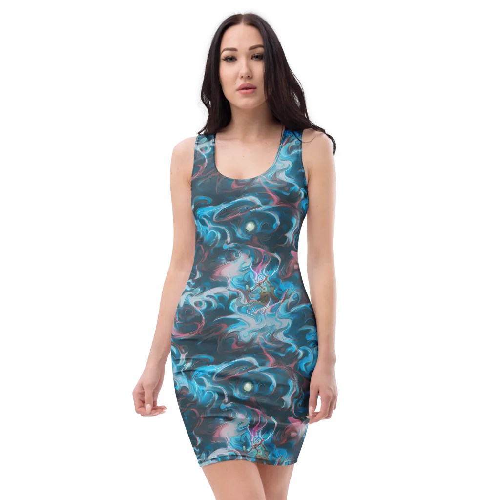 Blue Opal Storm on Bodycon Dress — Front
