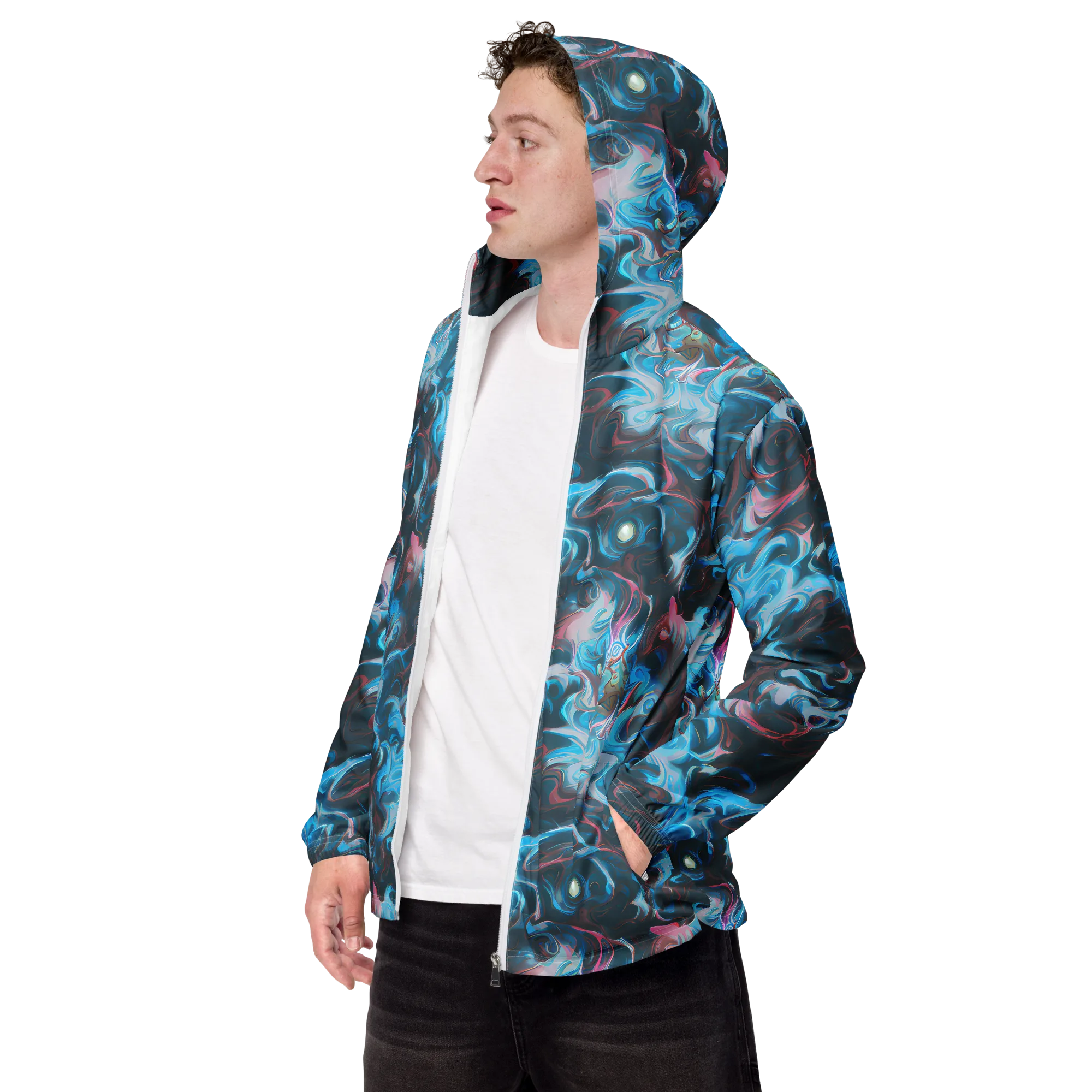 Blue Opal Storm on Men's Windbreaker — Left Front