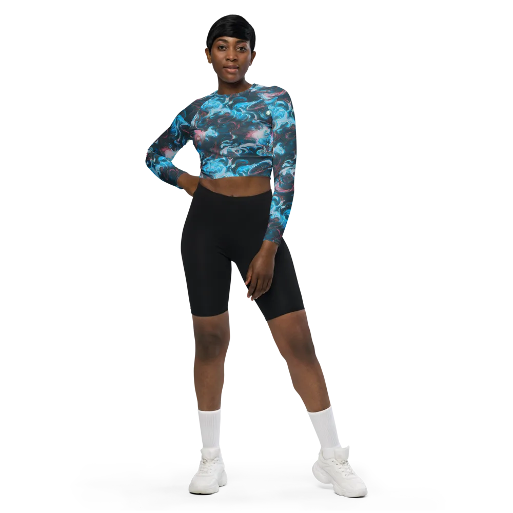 Blue Opal Storm on Long Sleeve Crop Top — Front