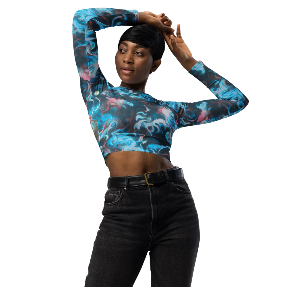 Blue Opal Storm on Long Sleeve Crop Top — Front