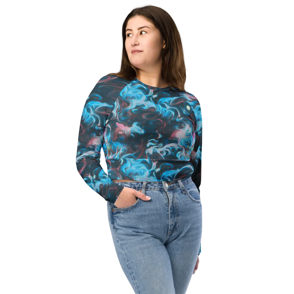 Blue Opal Storm on Long Sleeve Crop Top — Front