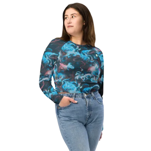 Blue Opal Storm on a Long Sleeve Crop Top
