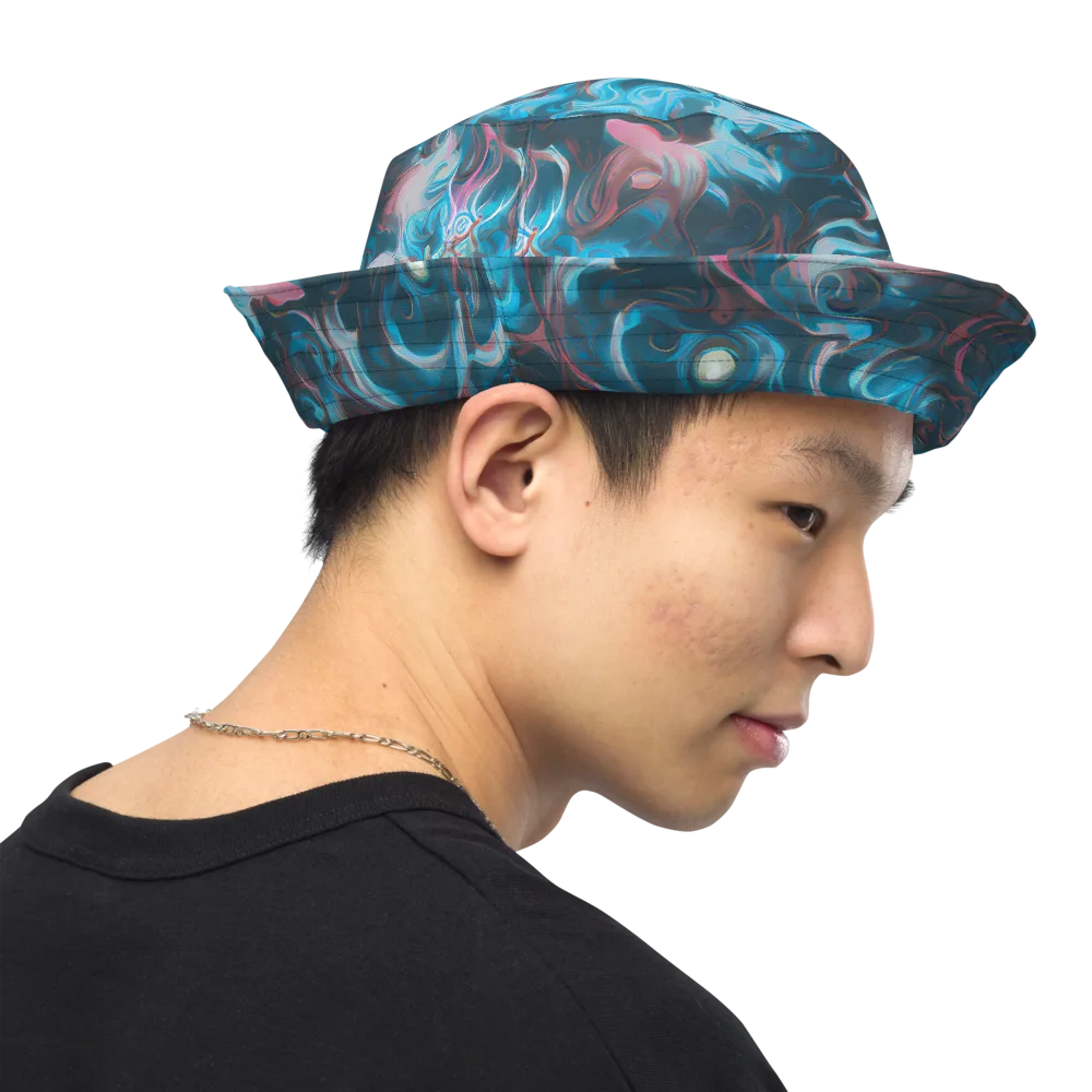 Blue Opal Storm on Reversible Bucket Hat — Right Outside