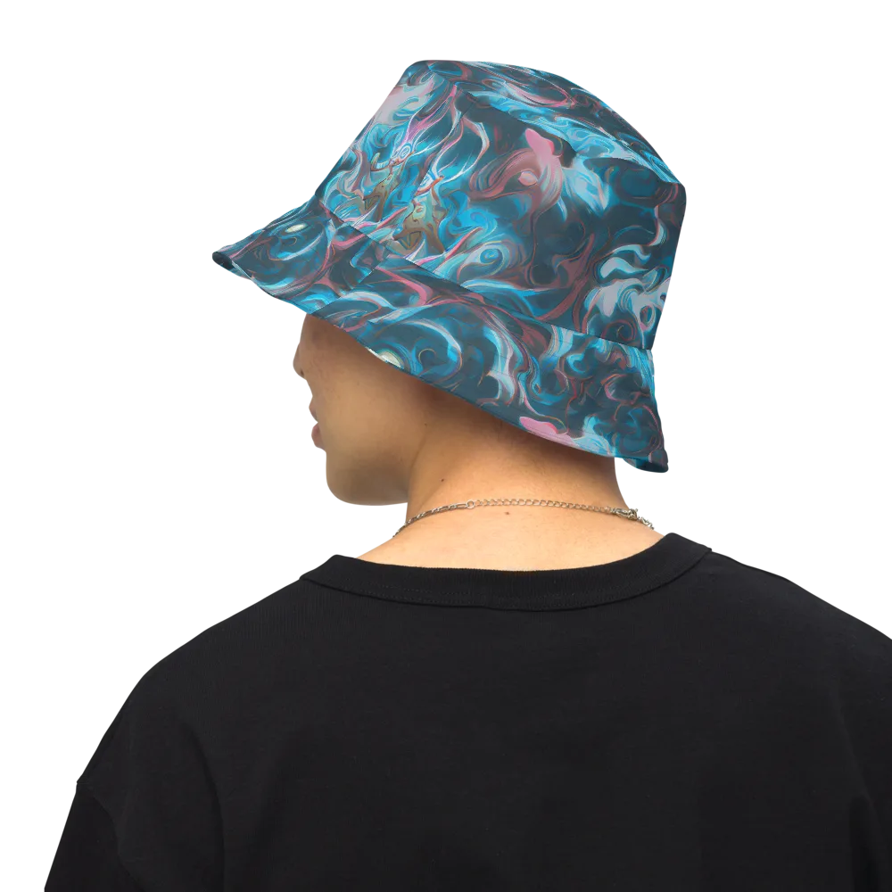 Blue Opal Storm on Reversible Bucket Hat — Back Inside