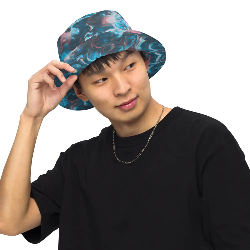 Blue Opal Storm on Reversible Bucket Hat — Front Inside