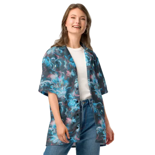 Blue Opal Storm on a Button Shirt