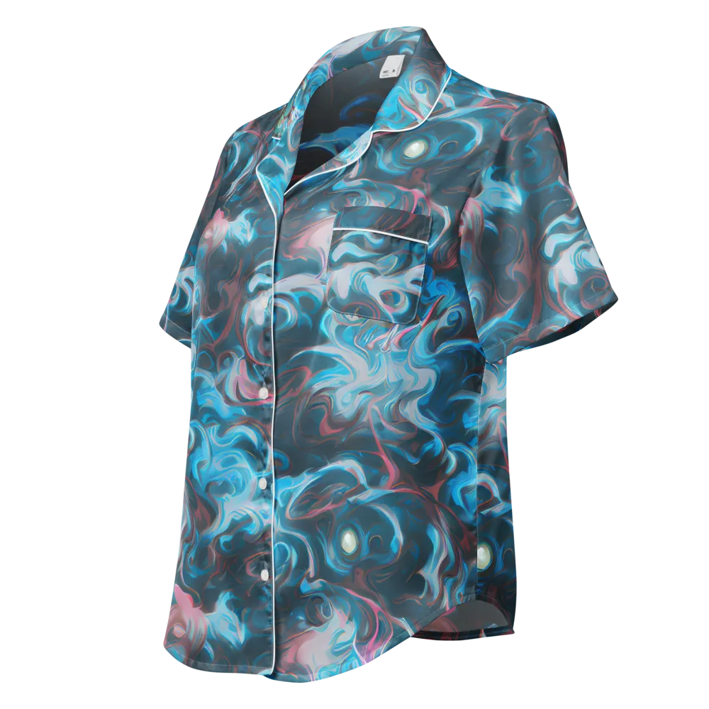 Blue Opal Storm on Women's Short Sleeve Pajama Top — Left Front