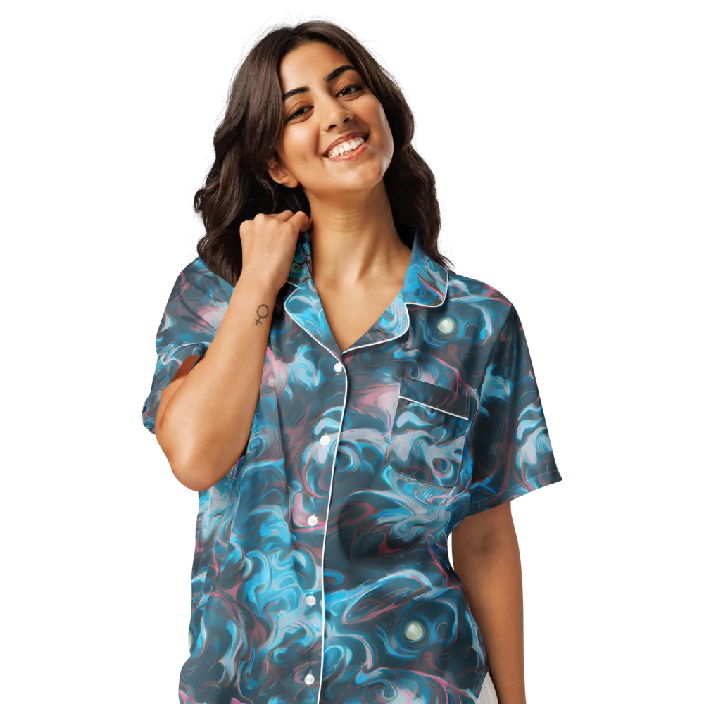 Blue Opal Storm on Women's Short Sleeve Pajama Top — Front